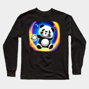 Cute Panda Play Basketball on The Moon Long Sleeve T-Shirt